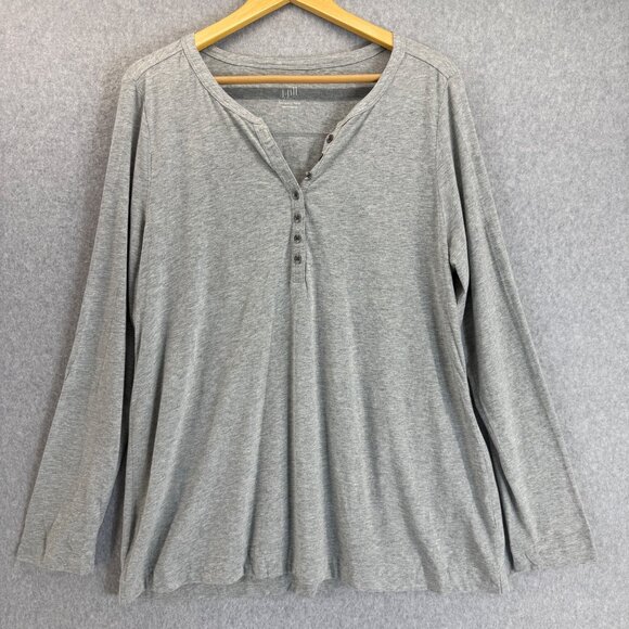 J. Jill Womens Easy Layering Henley Long Sleeve Gray Top Soft Shirt Size Large - Picture 1 of 11